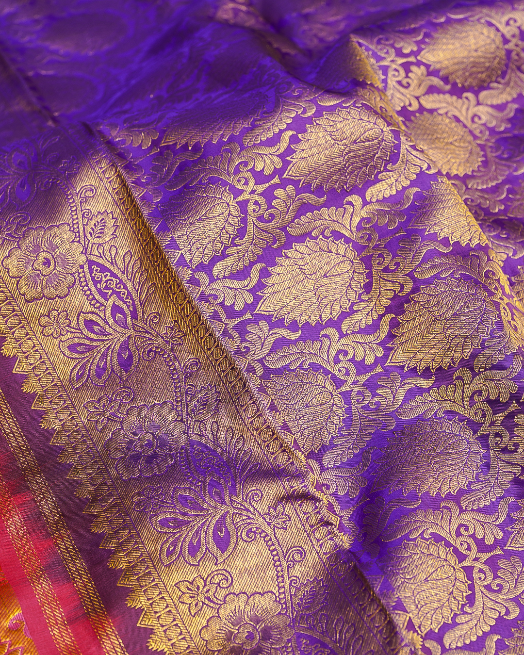 Grand Jacquard Wedding Saree in Orange with Violet Border