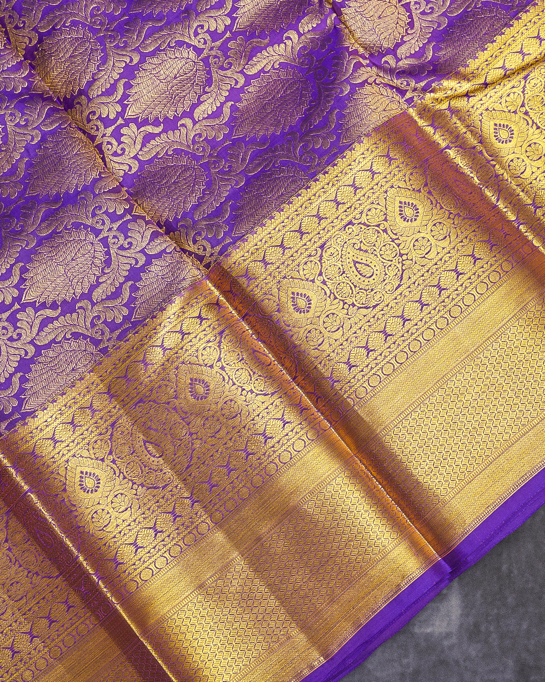 Grand Jacquard Wedding Saree in Orange with Violet Border