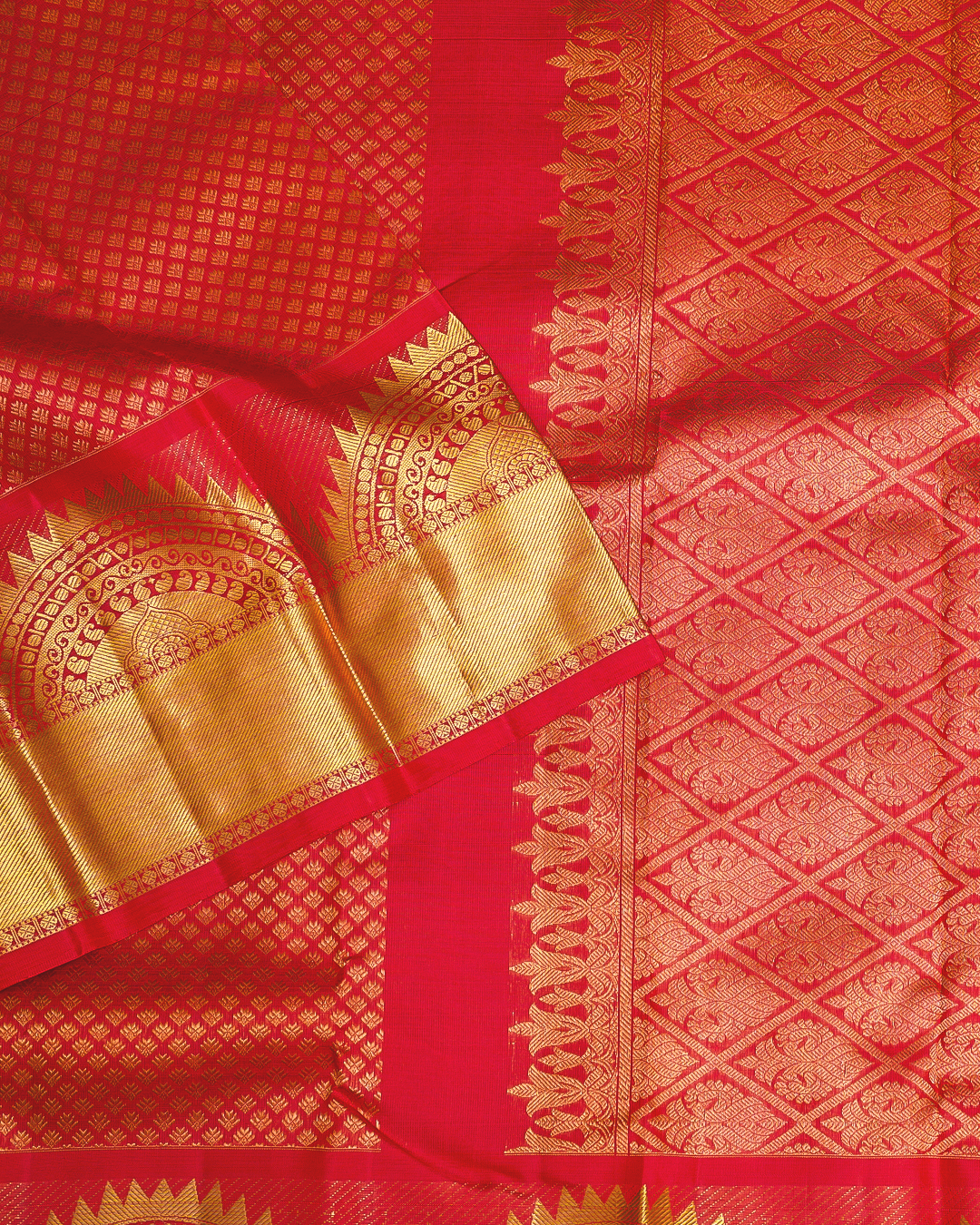Red Kanchipuram Pure Silk Bridal Saree with Gold Zari Designs