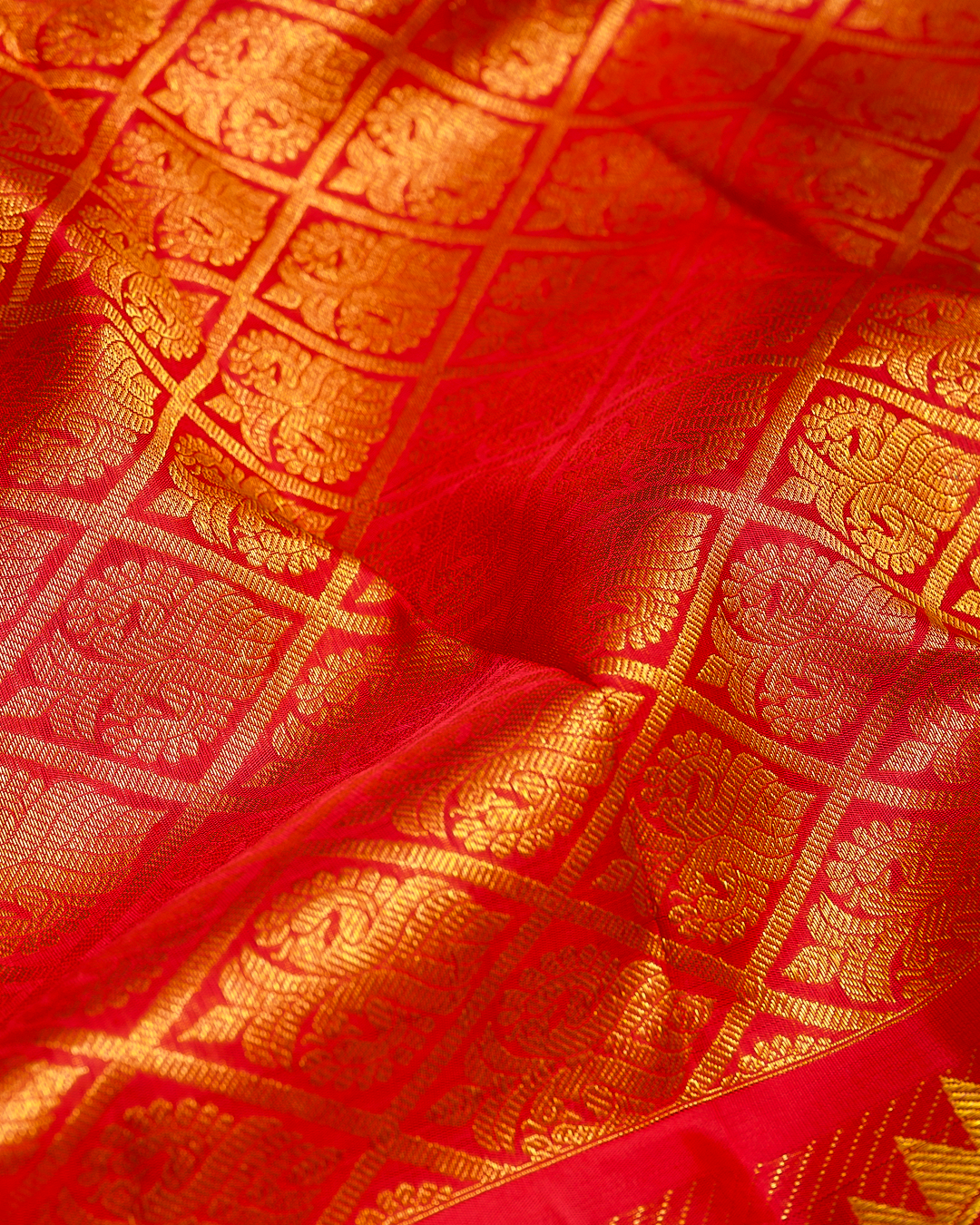 Red Kanchipuram Pure Silk Bridal Saree with Gold Zari Designs