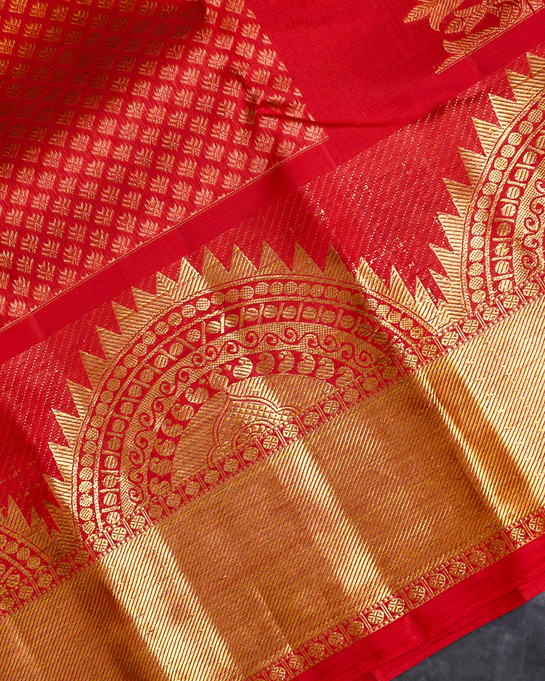 Red Kanchipuram Pure Silk Bridal Saree with Gold Zari Designs