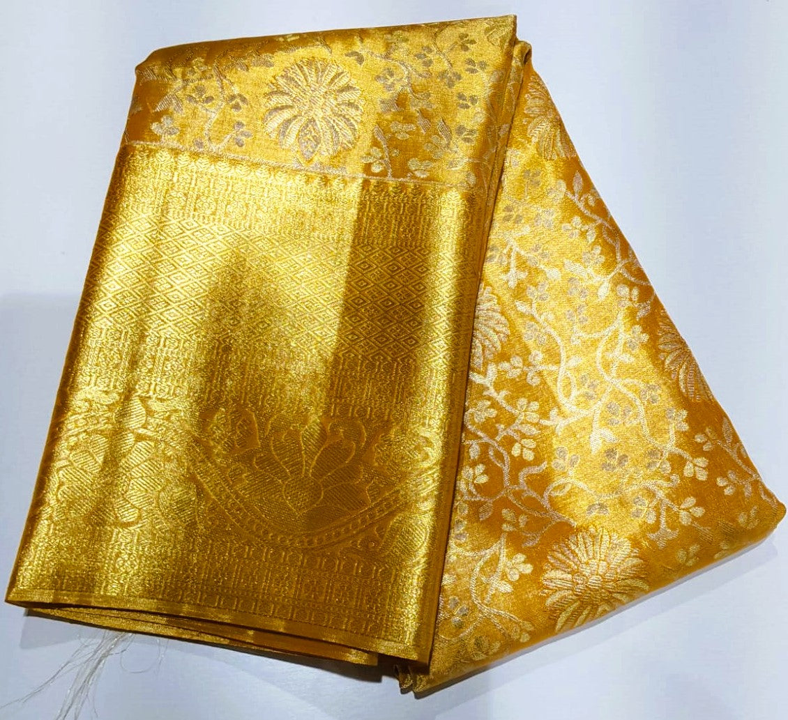 Gold Jacquard Wedding Saree with Sophisticated Zari Border