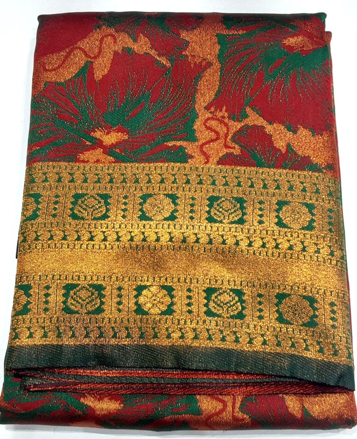 Red Fancy Saree in Multi color Flower Design
