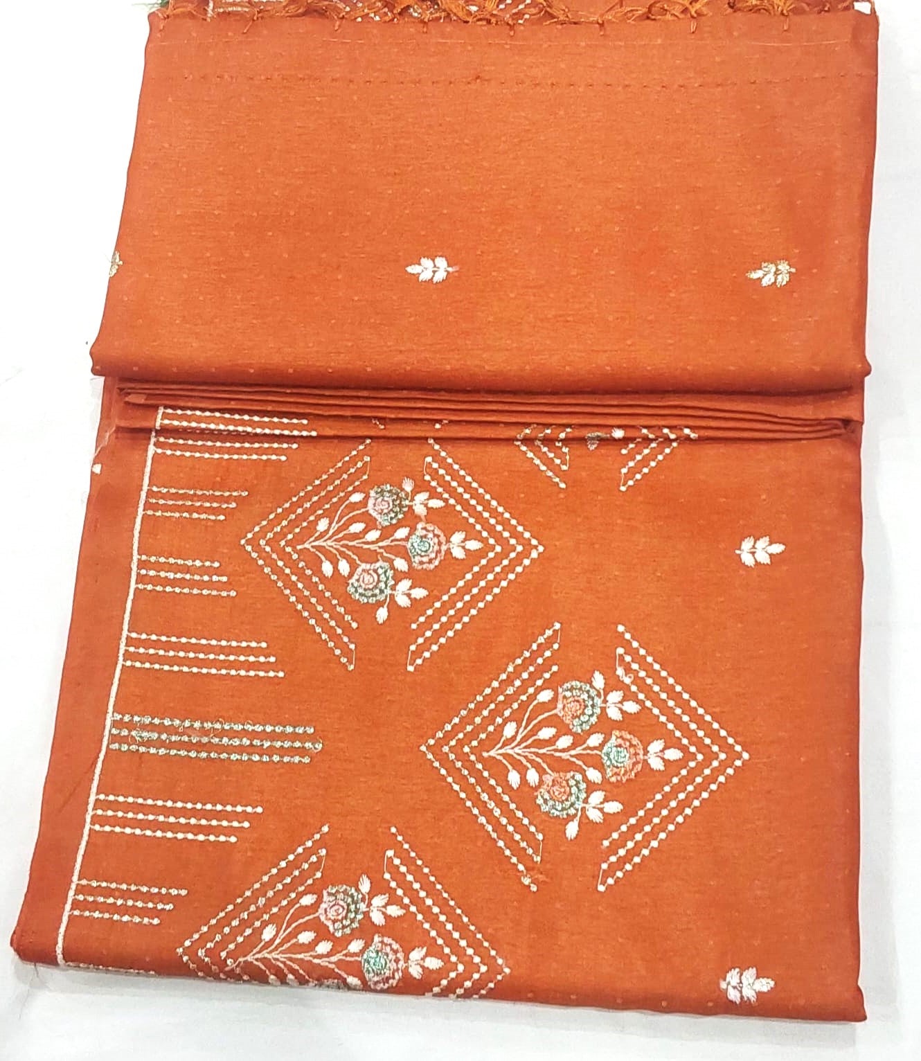 Orange Fancy Saree with Embroidery Designs