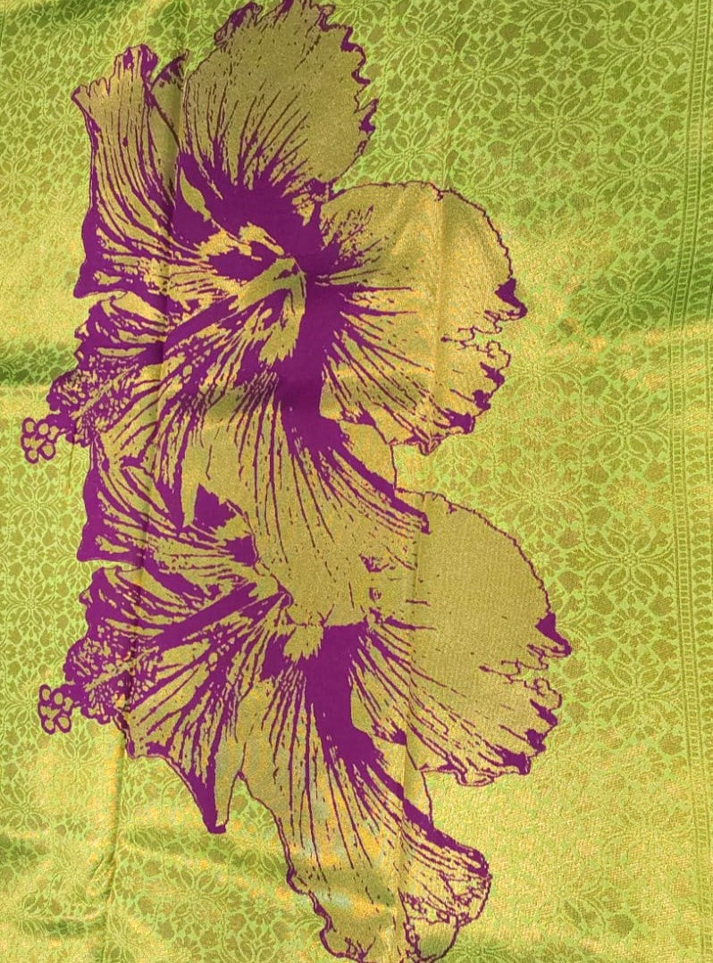 Parrot Green Fancy Saree in Multi color Flower Design