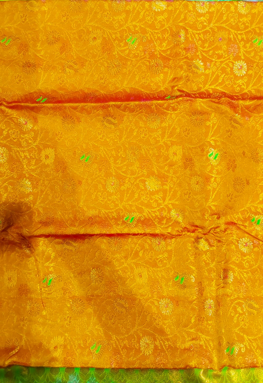 Simple Party Wear Saree in Orange with Yellow and Zari Border