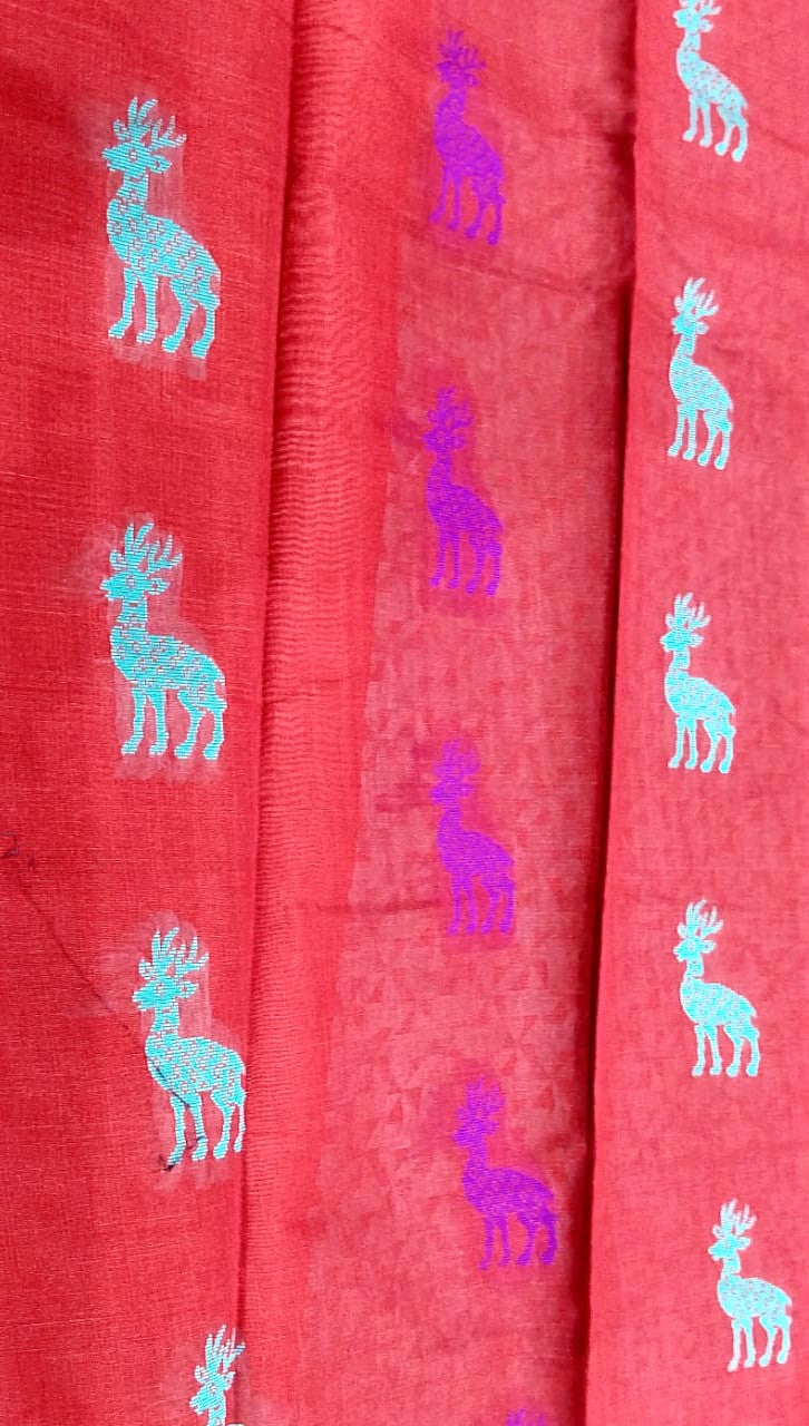 Kanchipuram Silk Cotton Sarees in Red with up and down different color border