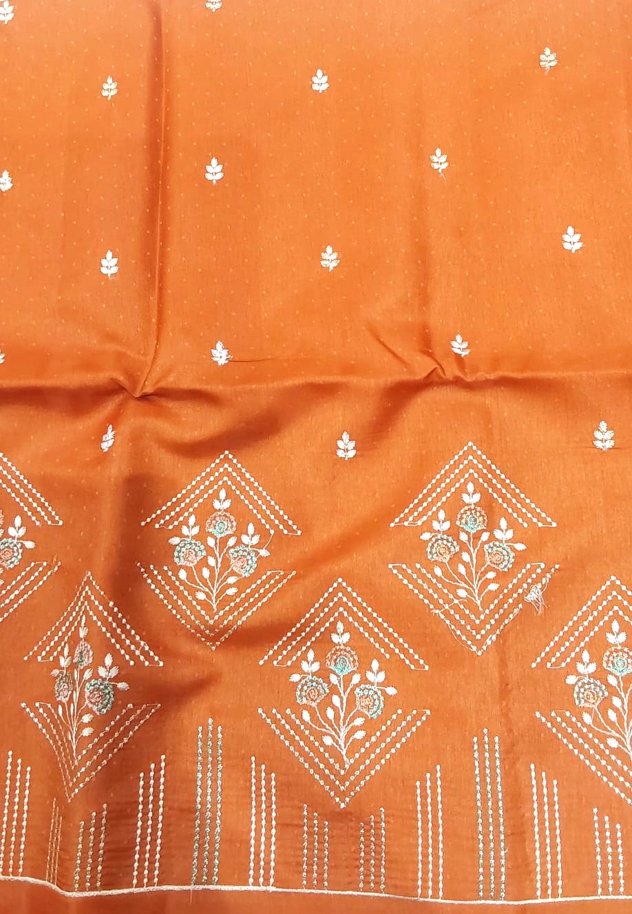Orange Fancy Saree with Embroidery Designs