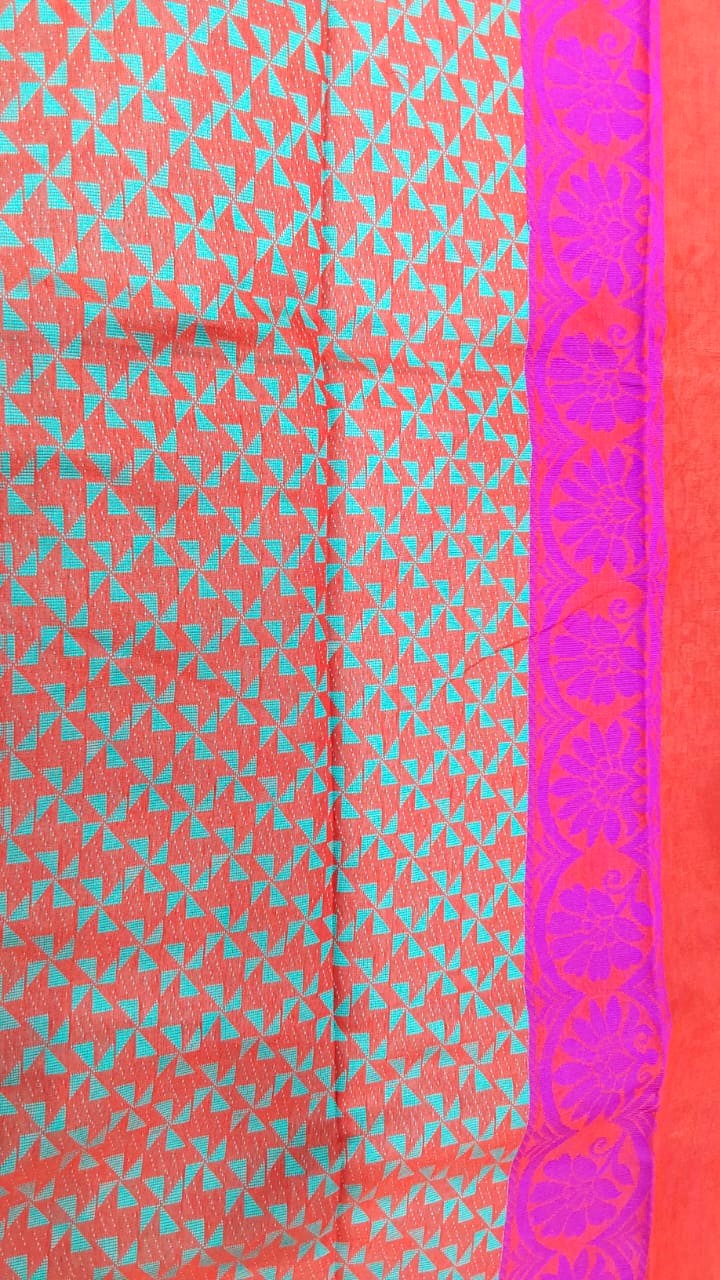 Kanchipuram Silk Cotton Sarees in Red with up and down different color border