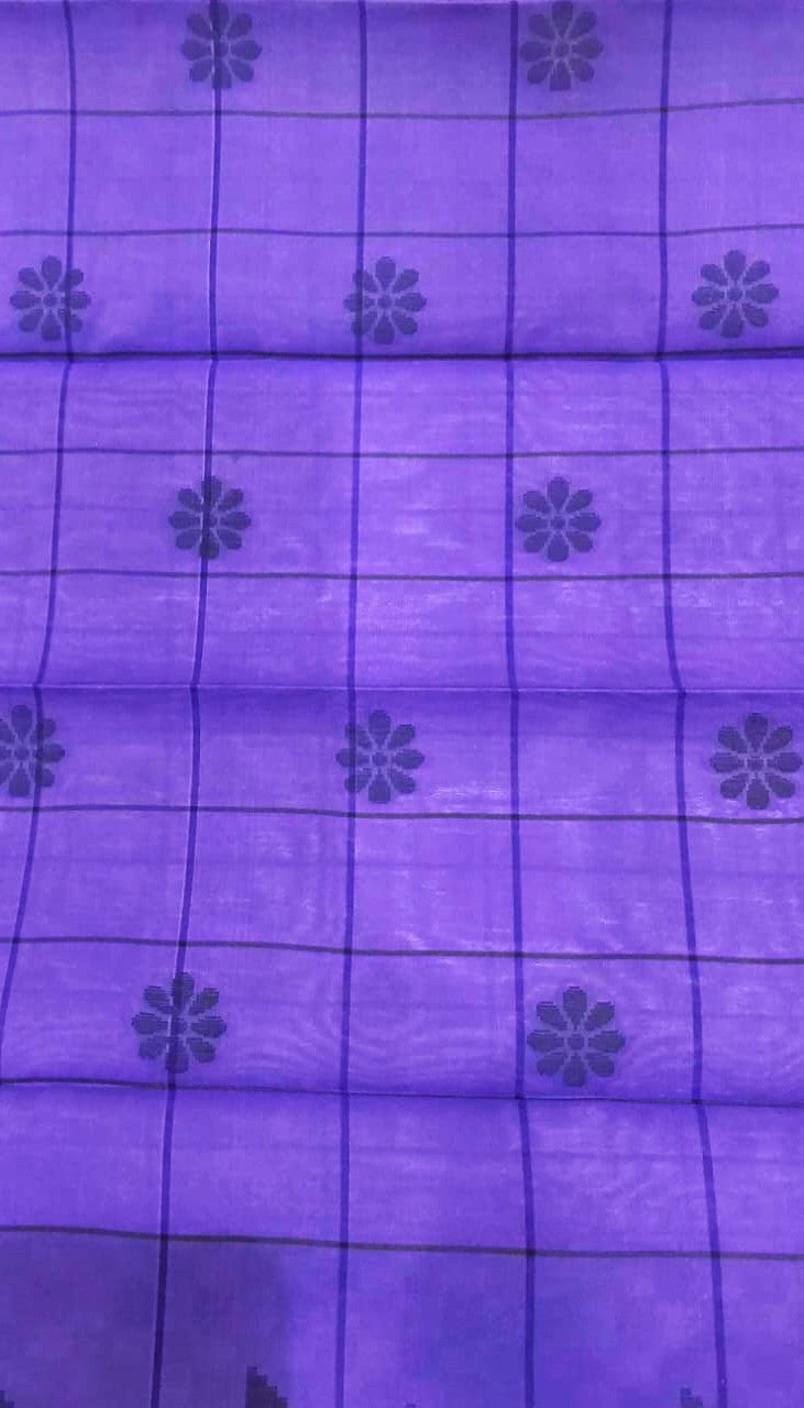 Kanchipuram Silk Cotton Sarees in Violet with small black color temple border