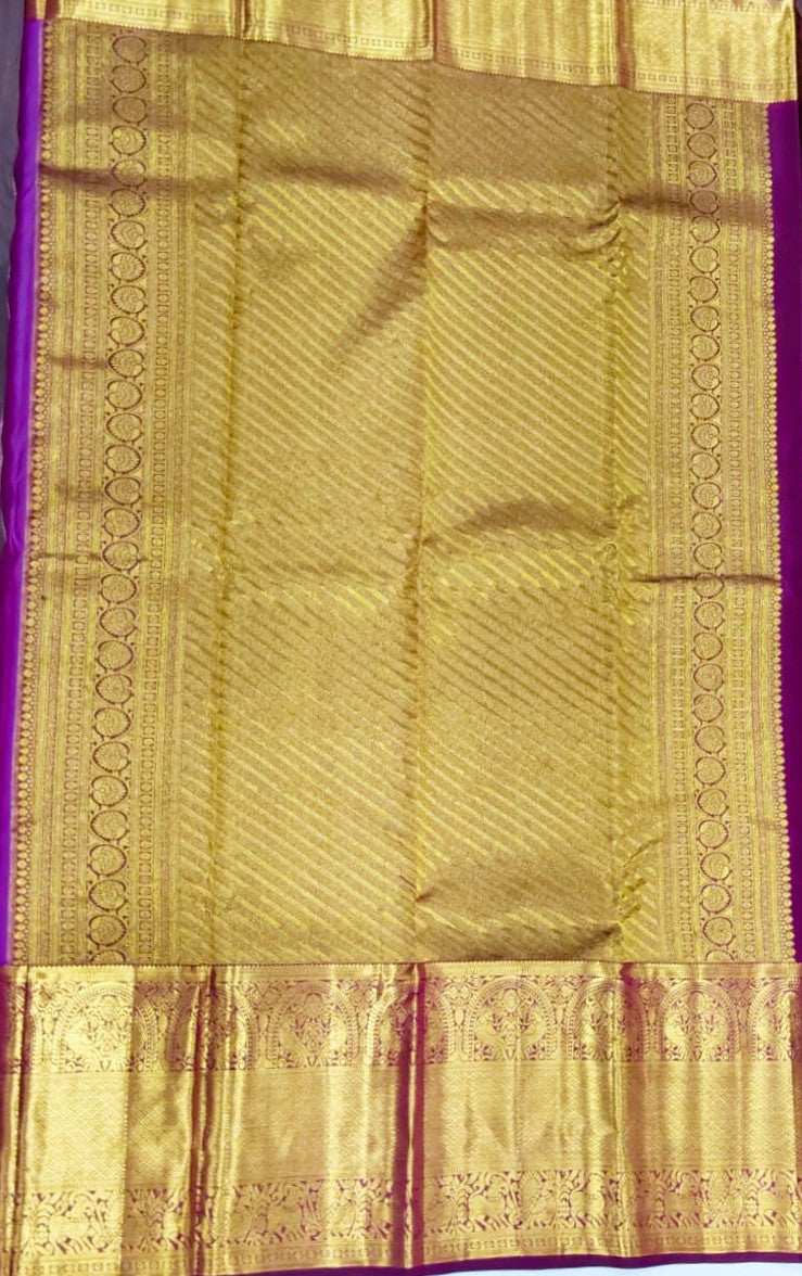 Purple Blue with Wine Border Jacquard Wedding Saree with Zari Design