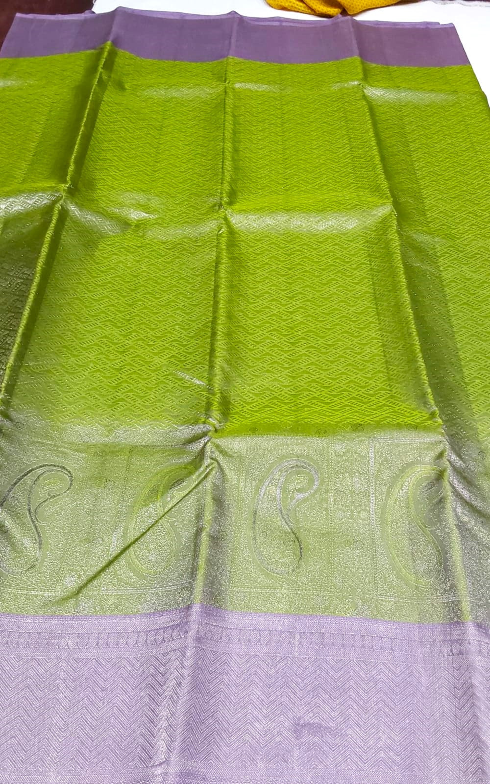 Grand Jacquard Wedding Kanchipuram Saree in Light Green with Lavender Border