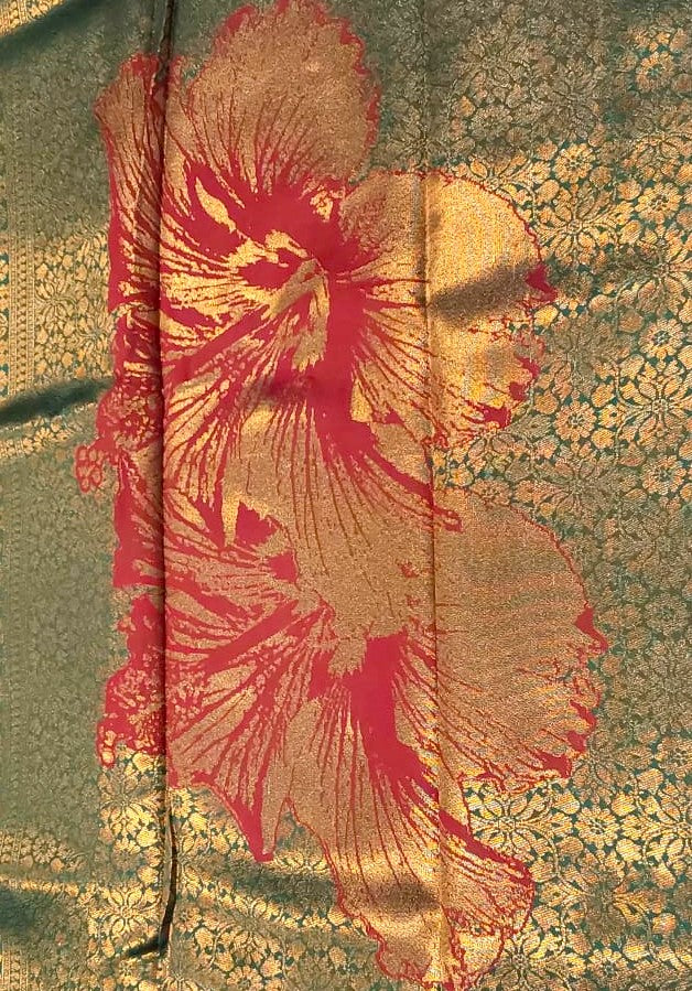 Red Fancy Saree in Multi color Flower Design