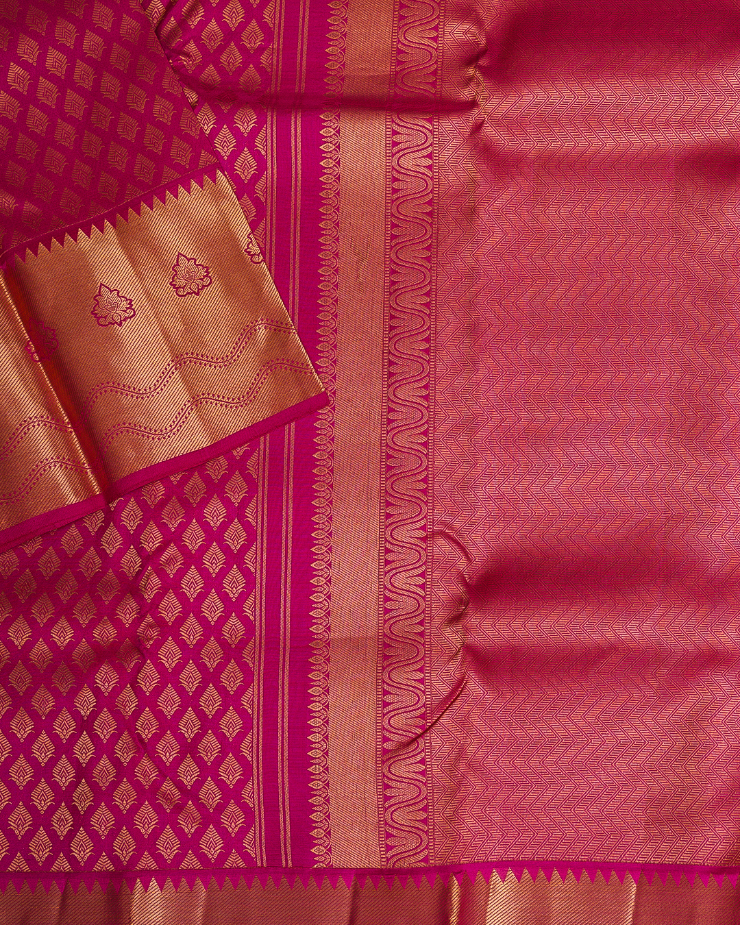 Rani Pink Jacquard Wedding Saree with Self-Design and Zari Head Portion