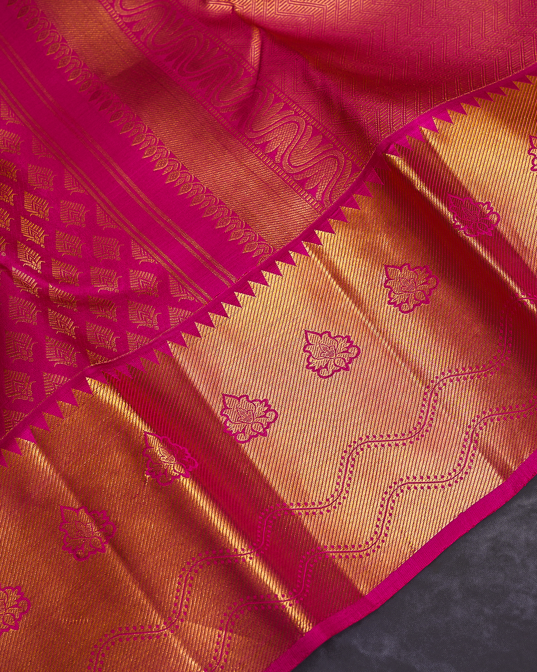 Rani Pink Jacquard Wedding Saree with Self-Design and Zari Head Portion