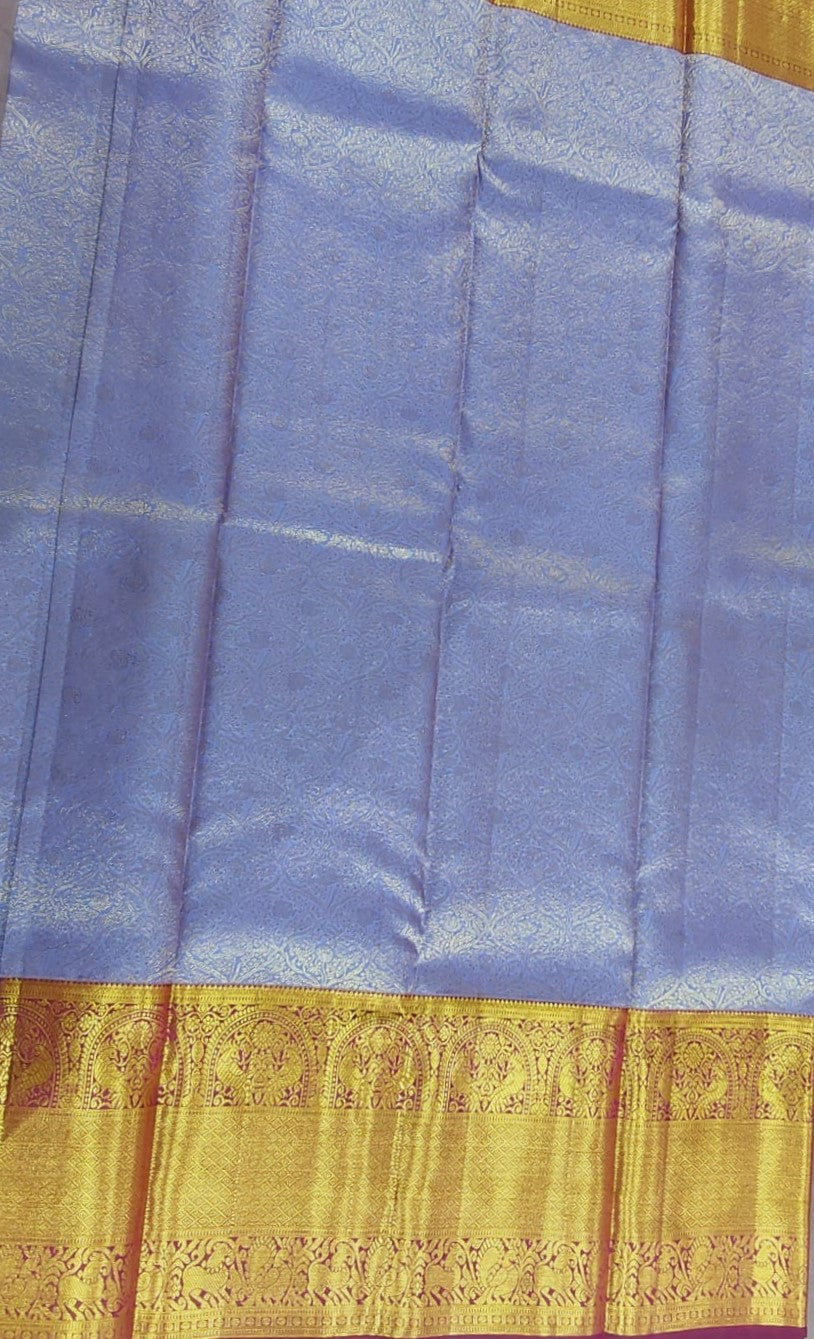 Purple Blue with Wine Border Jacquard Wedding Saree with Zari Design