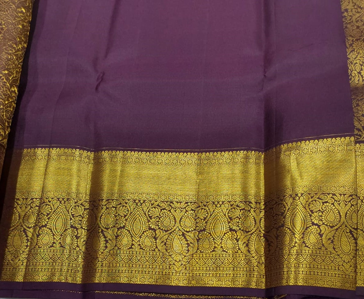 Aubergine Jacquard Wedding Saree with Zari Border Design