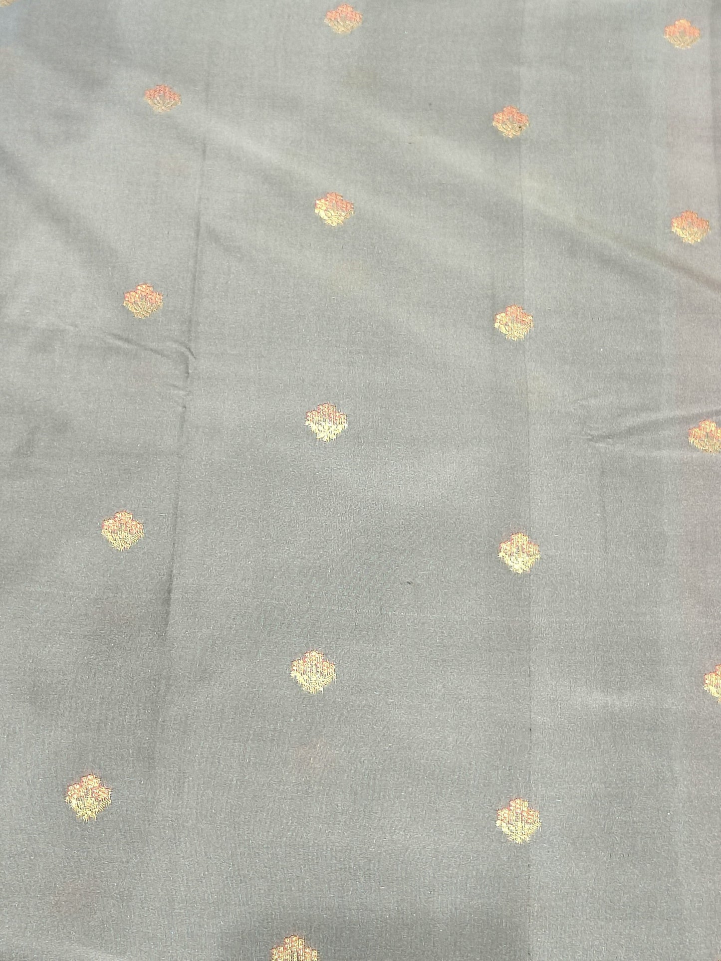 Soft Silk Saree – Grey with Contrast Pink Border & Floral Butta Design