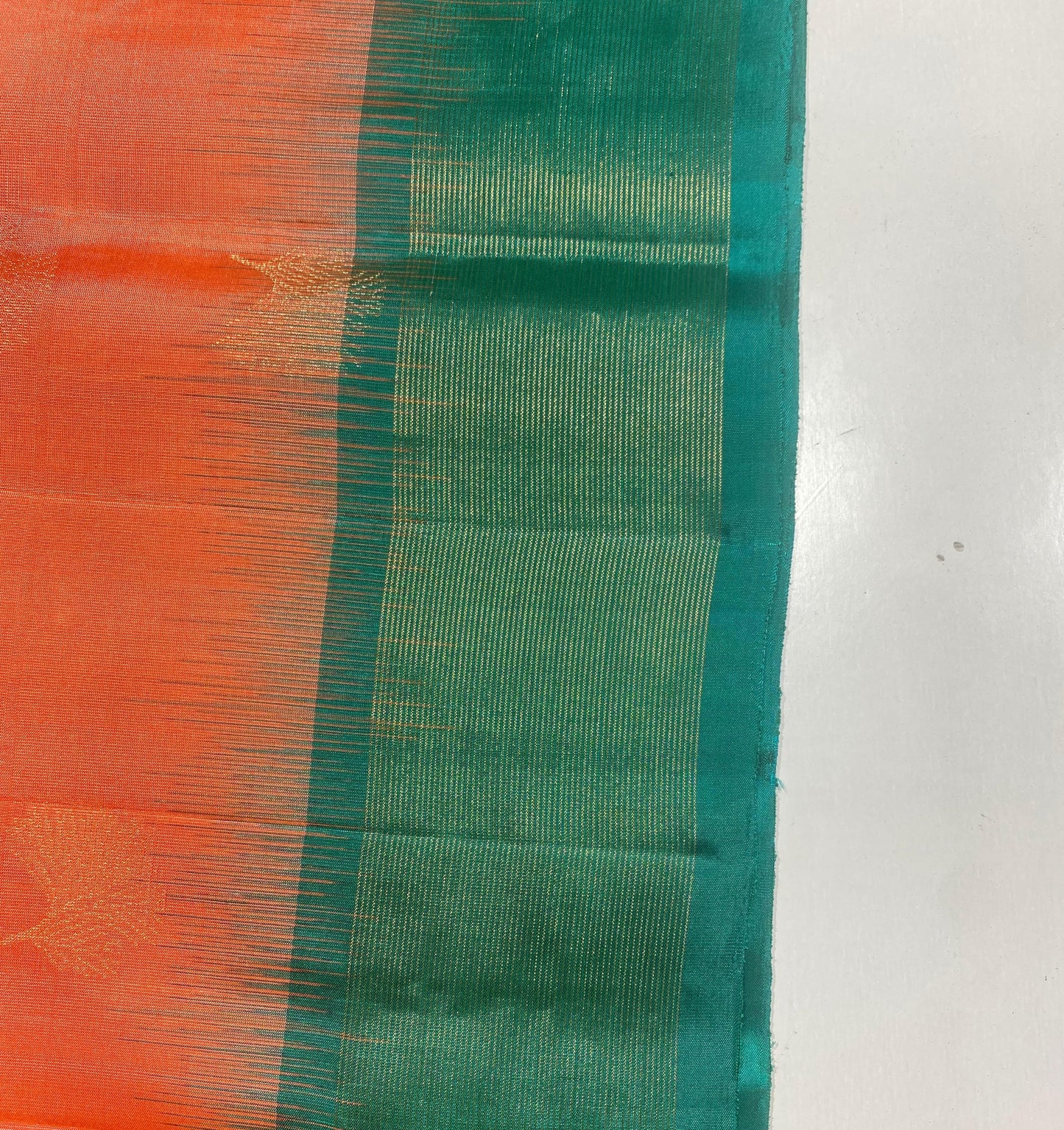 Soft Silk Saree – Peach with Rexona Green Contrast Border