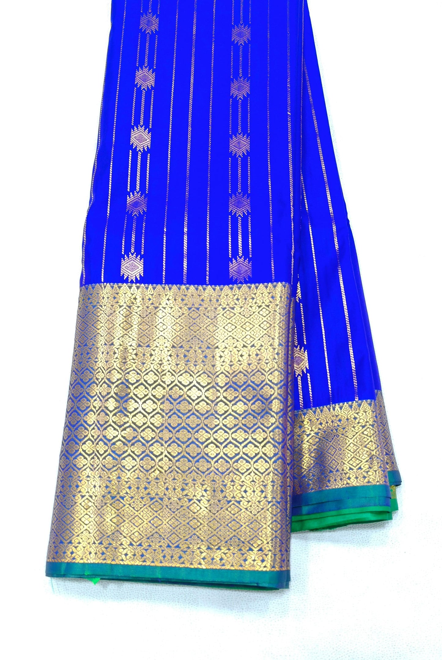 Semi Silk Saree - Blue With Green Saree
