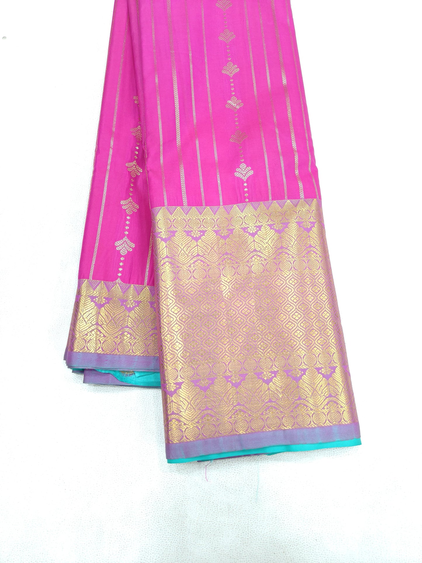 Semi Silk Saree - Pink With Green Saree