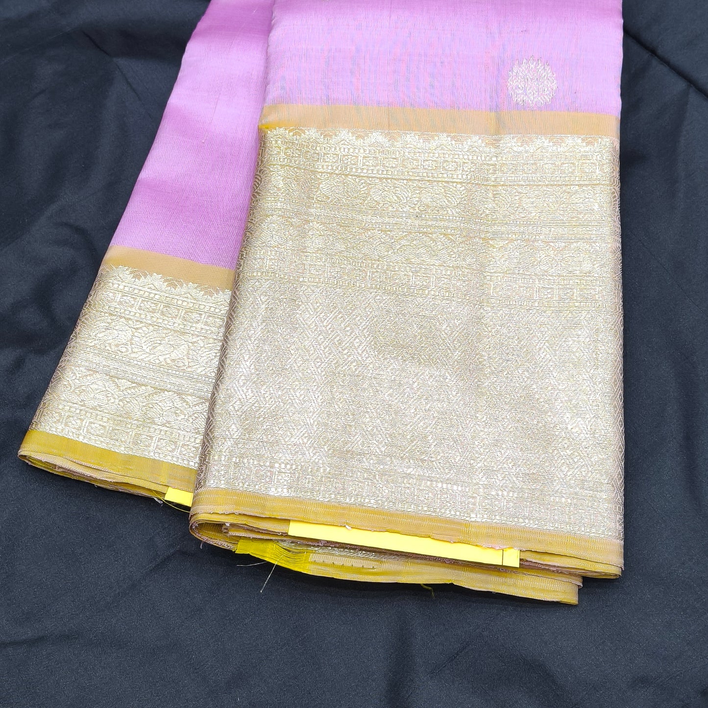 ✨ Lavender Pink Soft Silk Saree with Golden Border