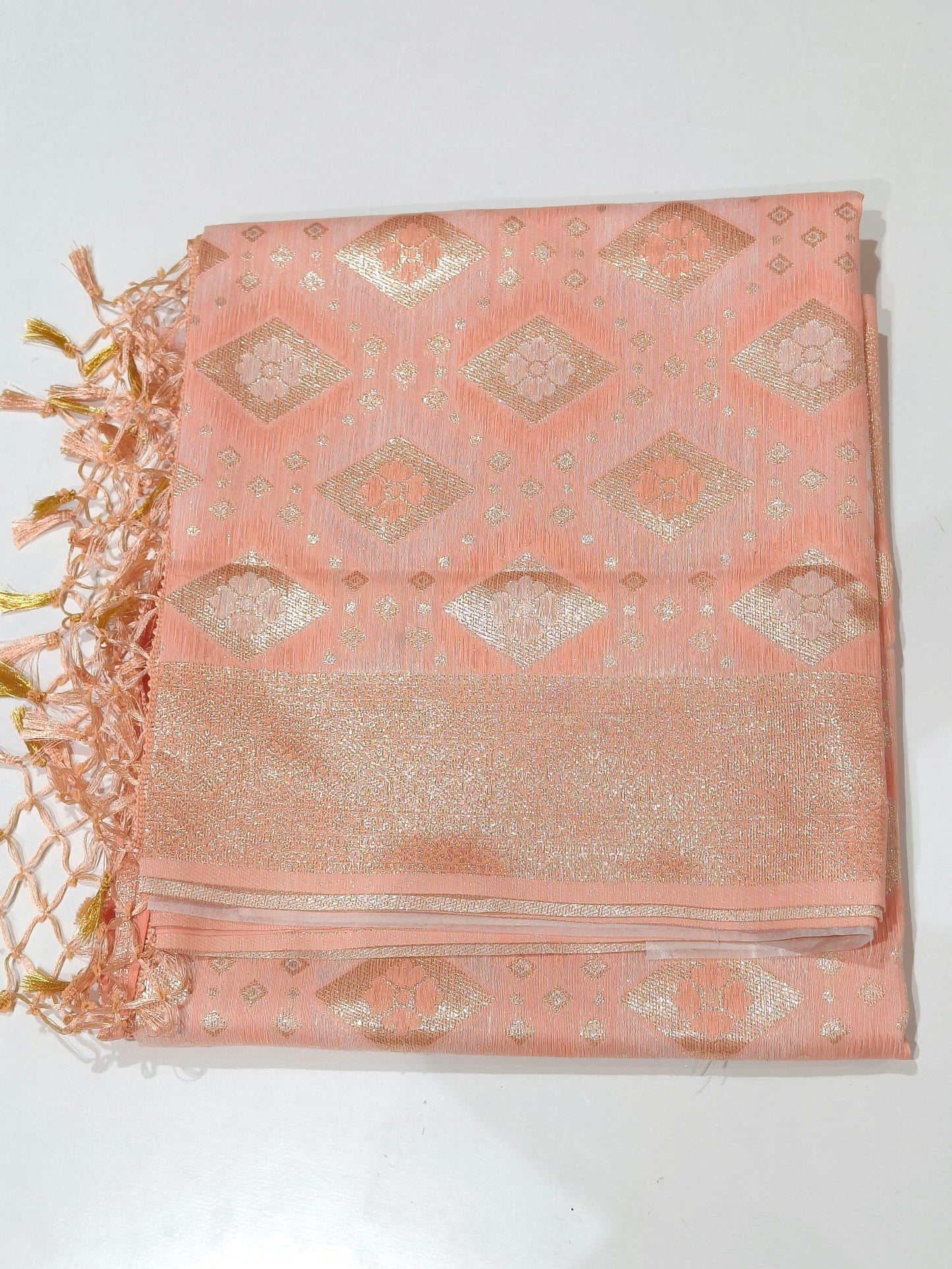 Fancy Saree β Peach with Zari Work Border β¨