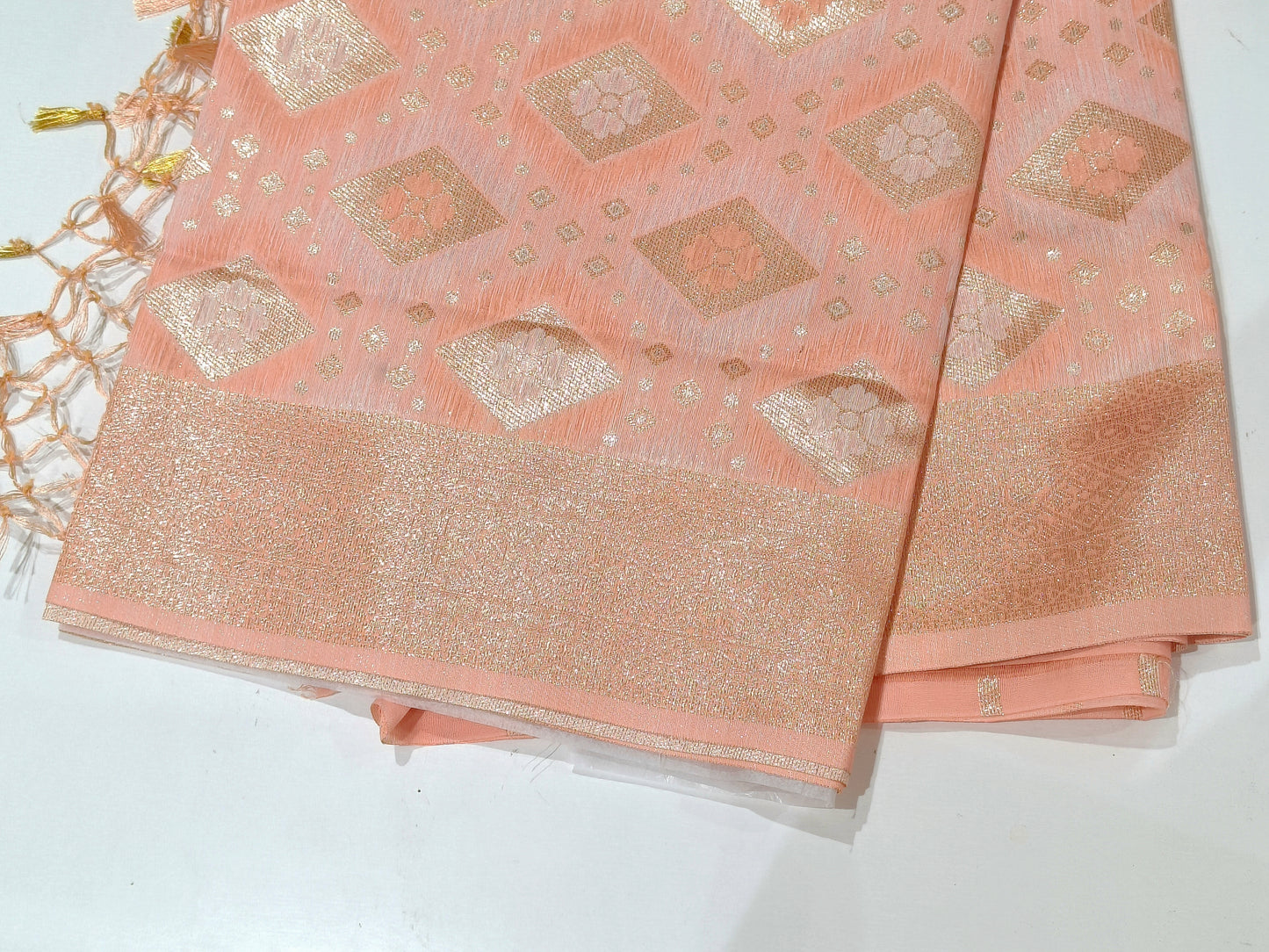 Fancy Saree β Peach with Zari Work Border β¨