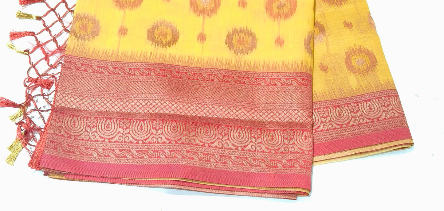 Fancy Saree β Yellow with Red Colour Combination β¨