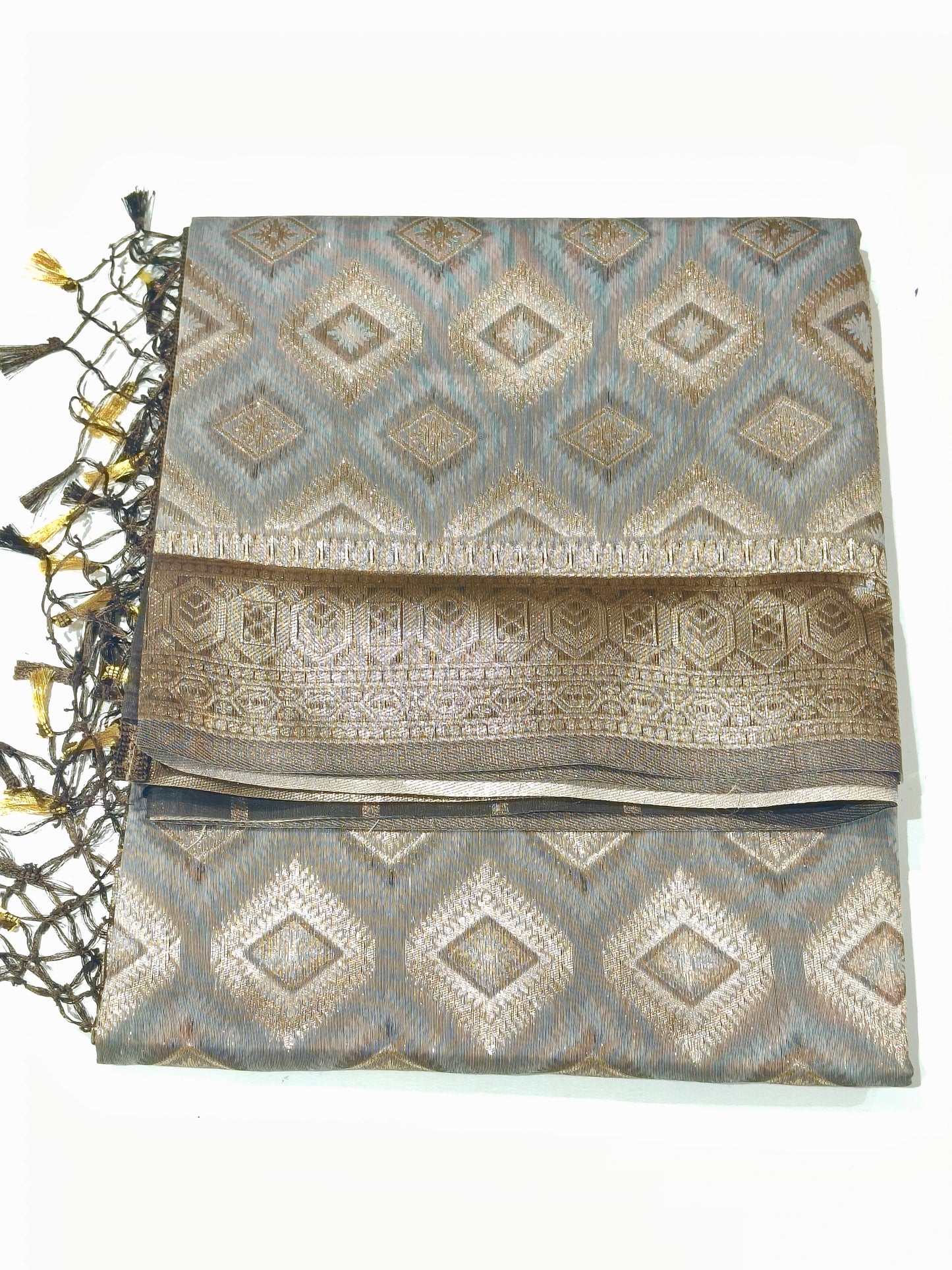Fancy Saree β Grey with Brown Colour Combination β¨