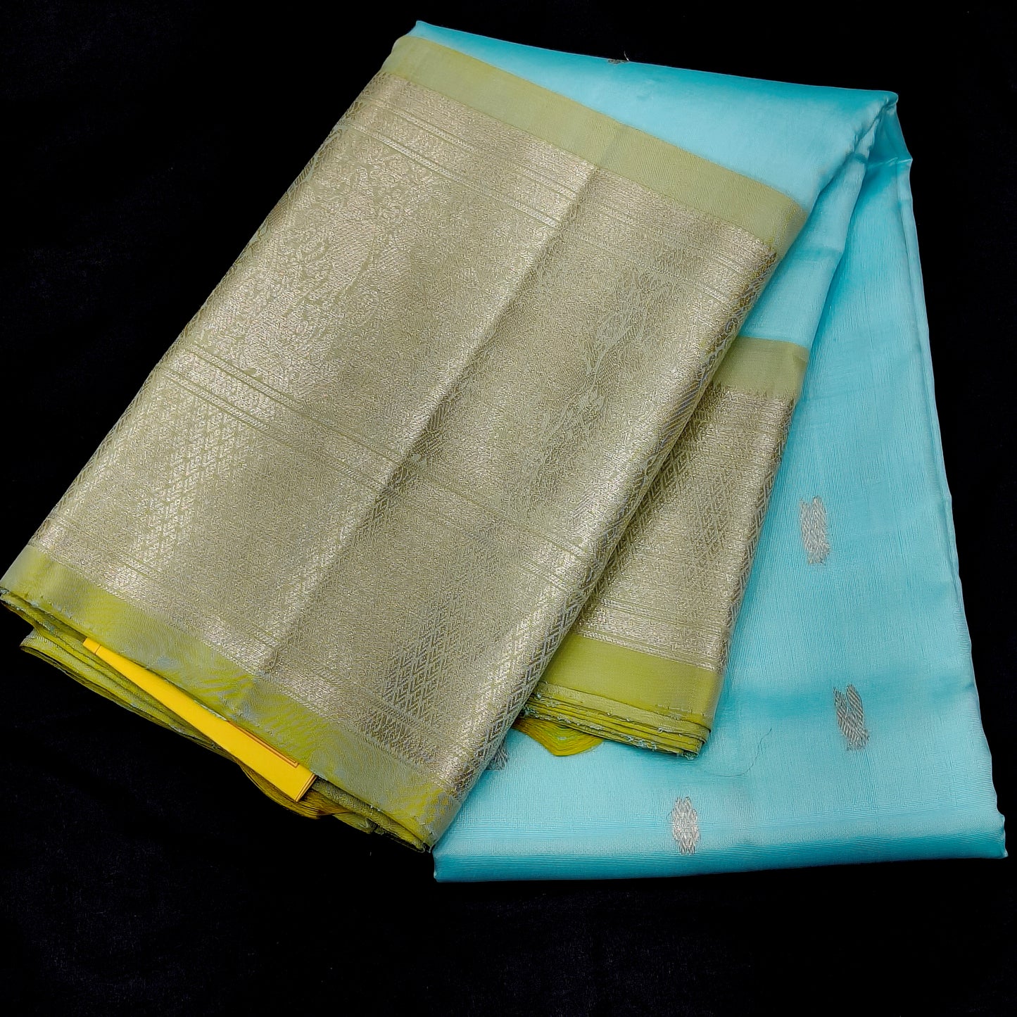 ✨ Light Blue Soft Silk Saree with Golden Beige Border
