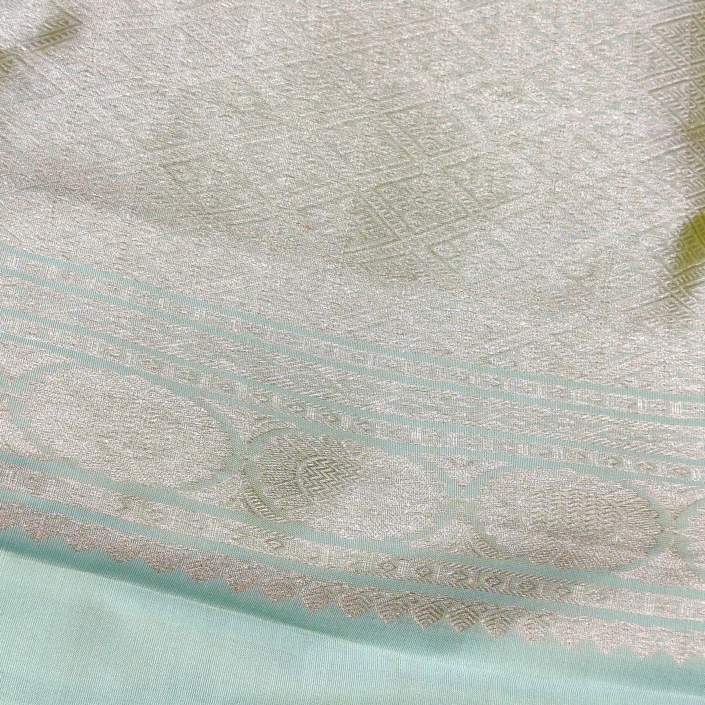 ✨ Light Blue Soft Silk Saree with Golden Beige Border