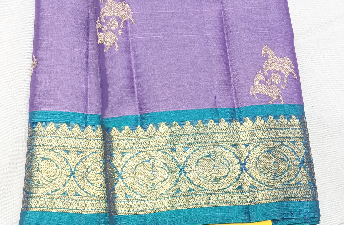 Purple Soft Silk Saree with Elegant Peacock Blue Contrast Border