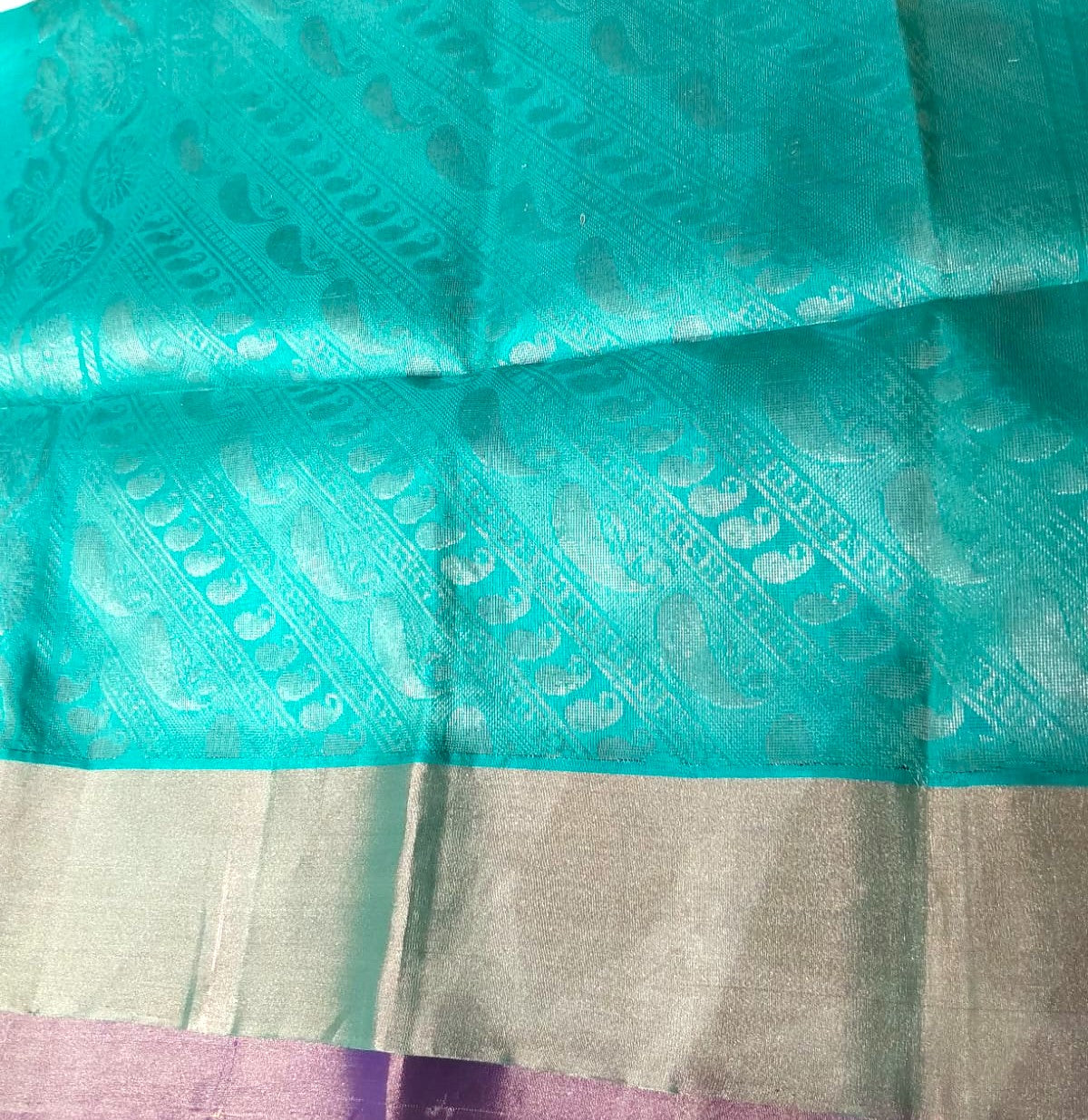 Kanchipuram Soft Silk Purple Color Saree with Sky Blue Color border