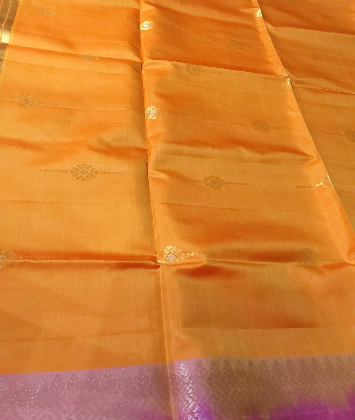 Kanchipuram Soft Silk Royal mango yellow color Saree with Pink color border