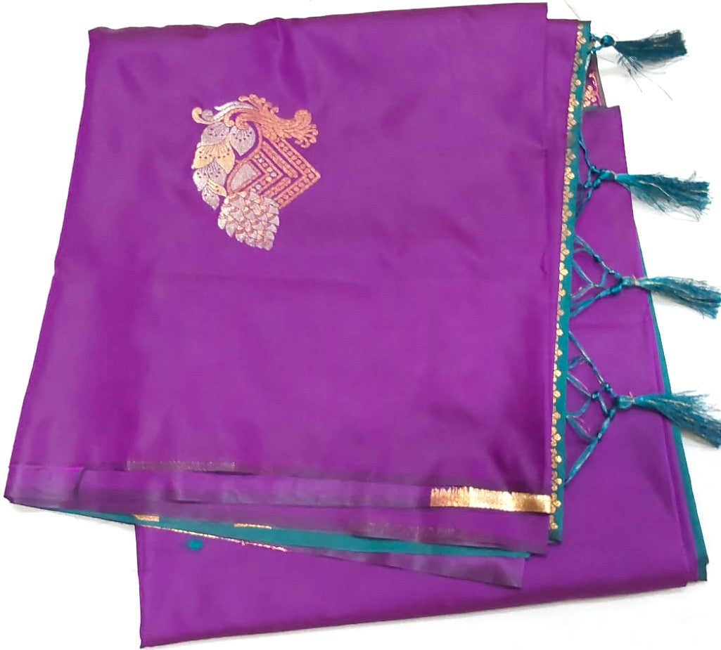 Purple color Soft Silk saree with Rexona Green color border