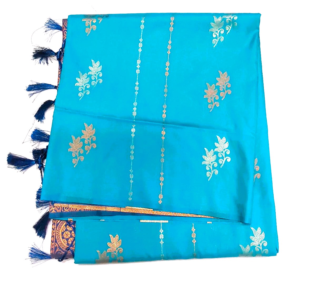 Kanchipuram Soft Silk Saree – Sky Blue with Dark Blue Border