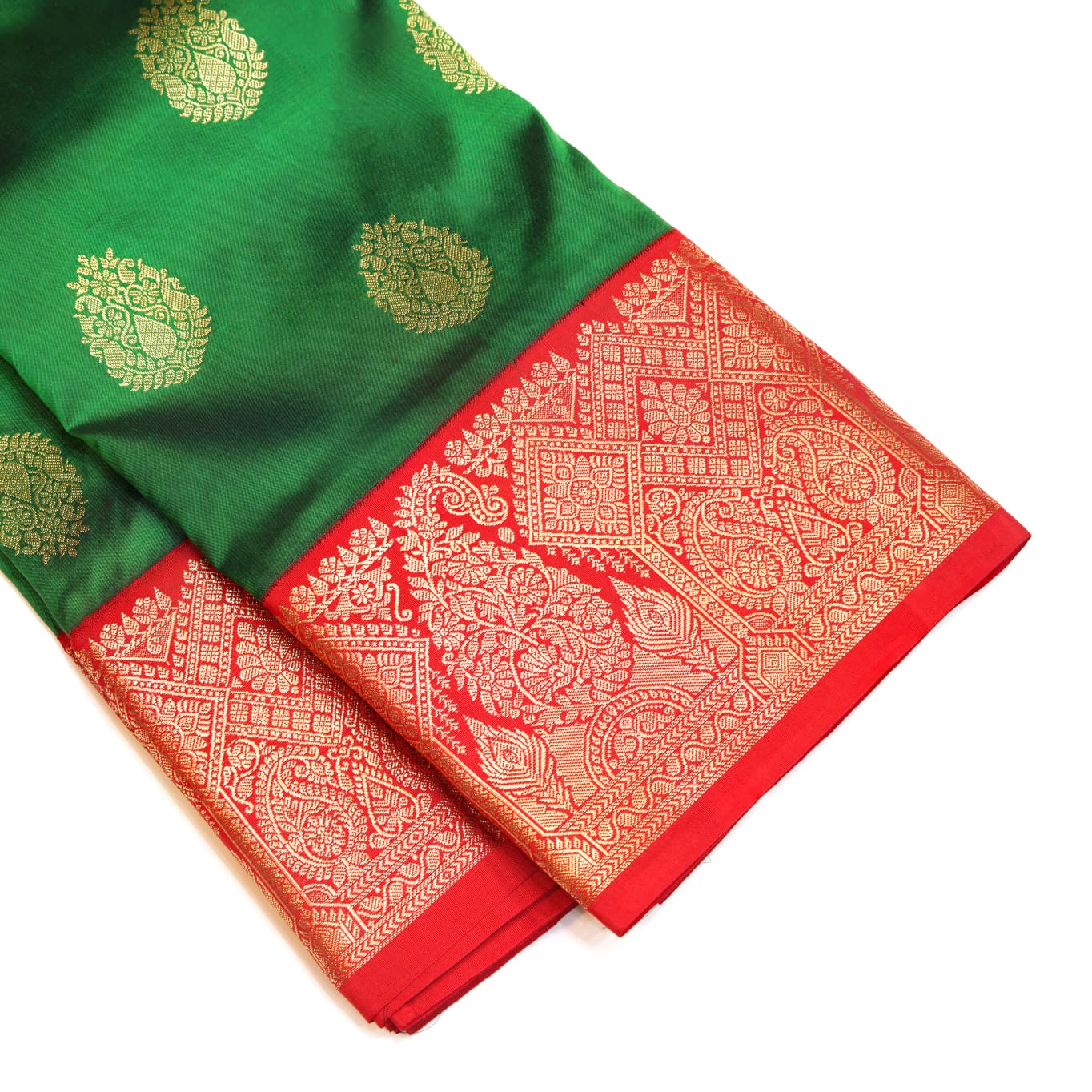 Budget Kanchipuram Silk saree green color with red color border