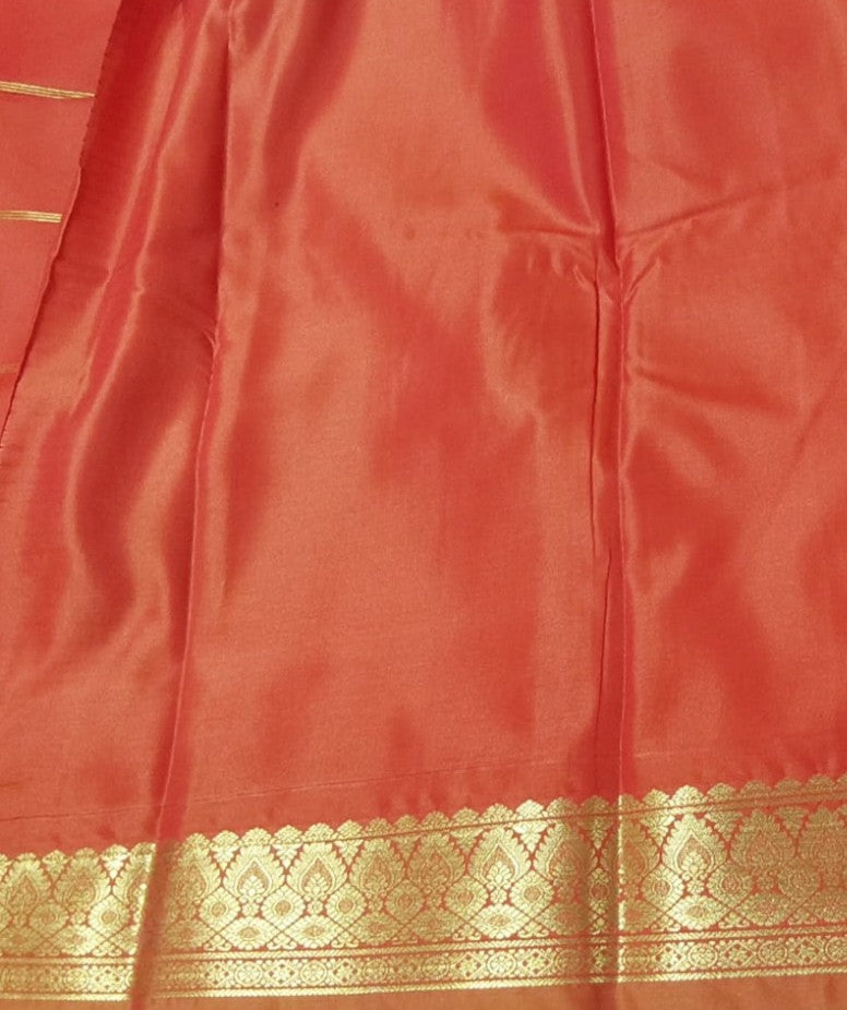Peacock blue with light green shade soft silk saree with orange color Pallu