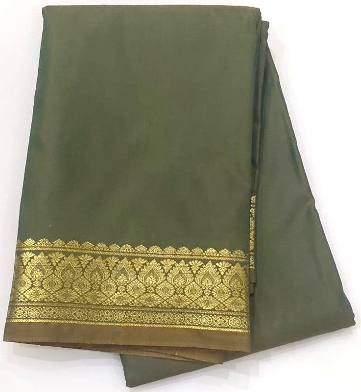 Olive Green Soft Silk Saree with baby pink gold shade Pallu