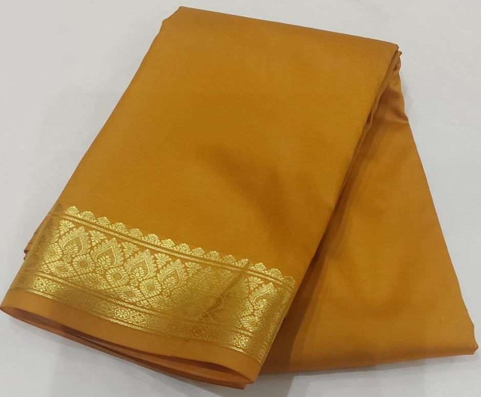 Mustard Yellow color Soft Silk Saree with maroon pink shade pallu