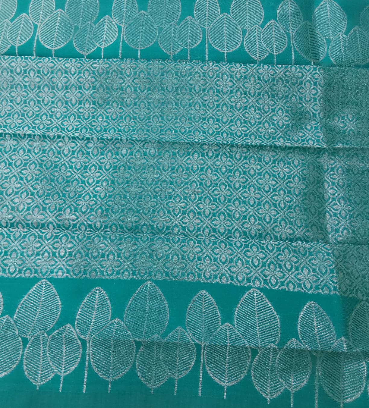 Pink color Semi Silk saree with Rexona green color border silver Zari work