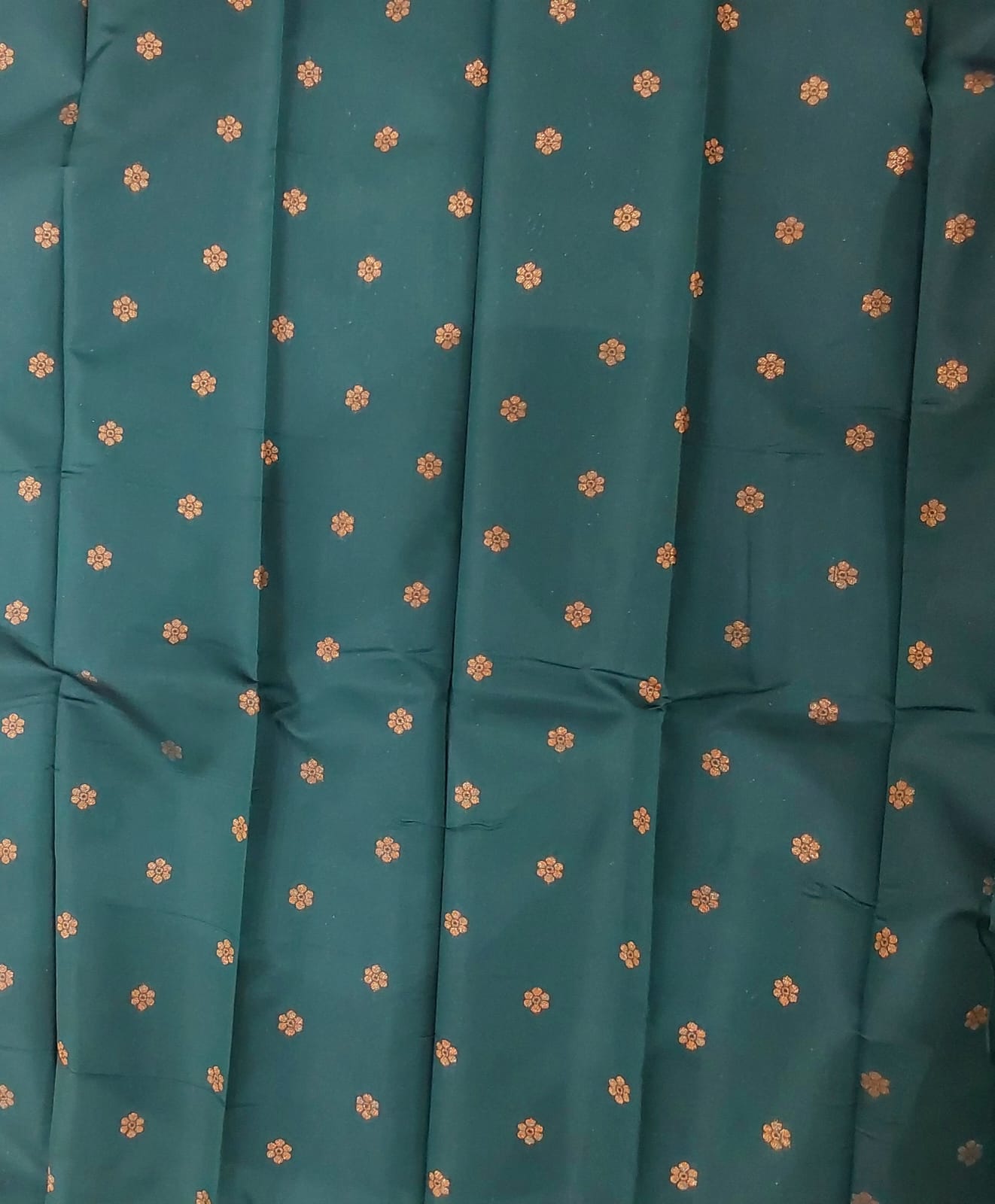 orange mixed brown color silk saree with bottle green border copper Zari border