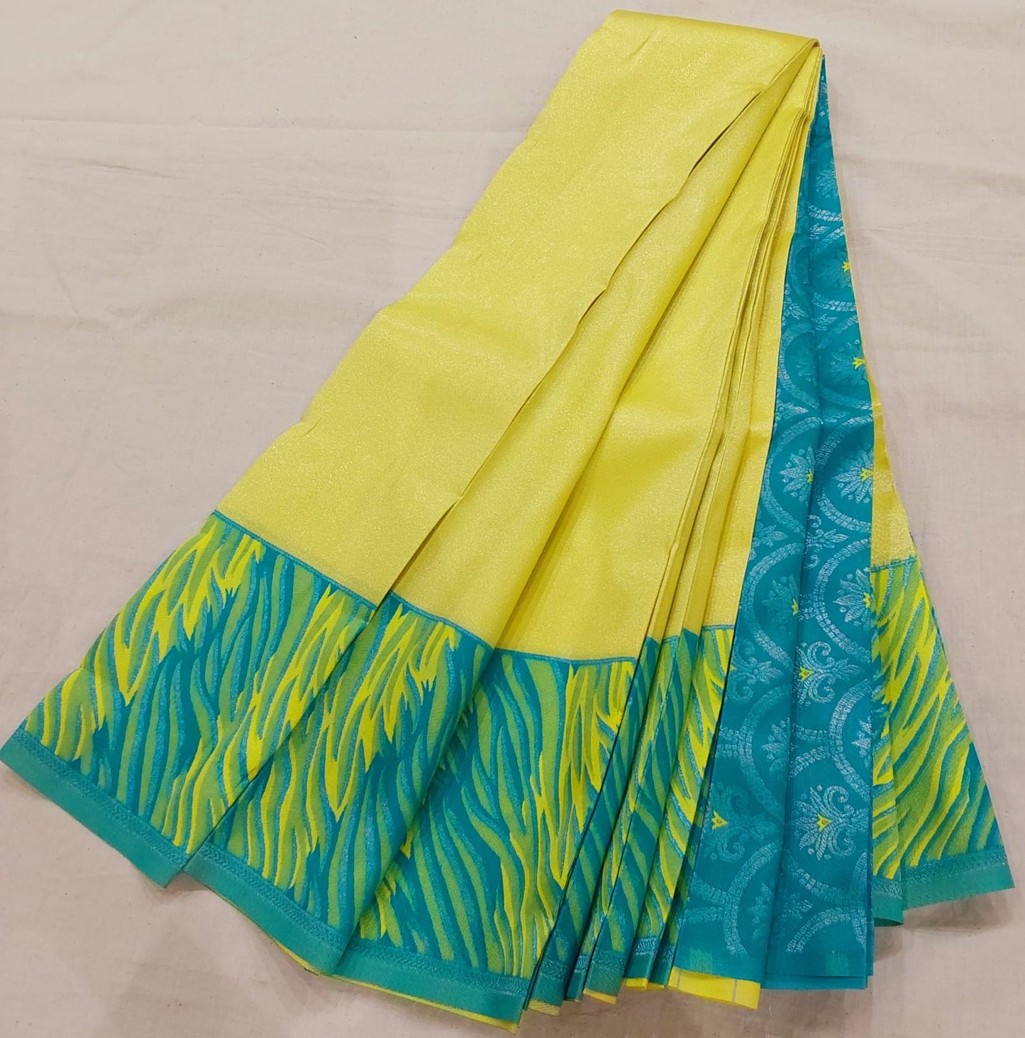 Lemon yellow with light blue color border