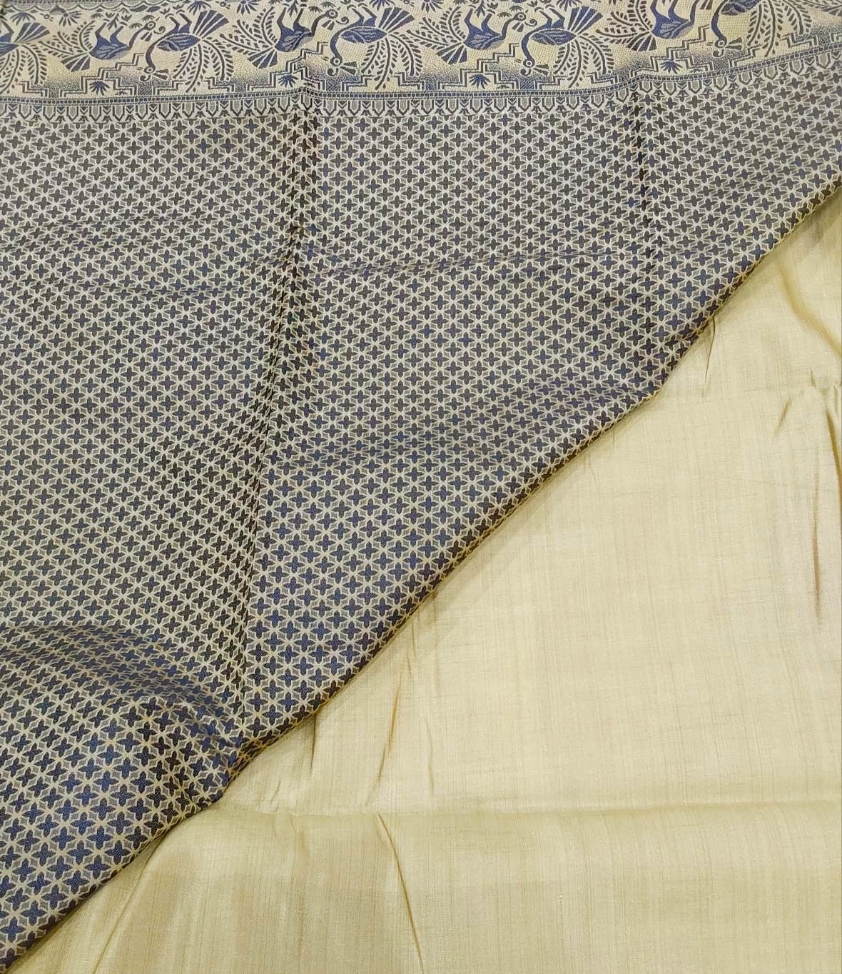 Fancy saree Gold color with black color thread design peacock border