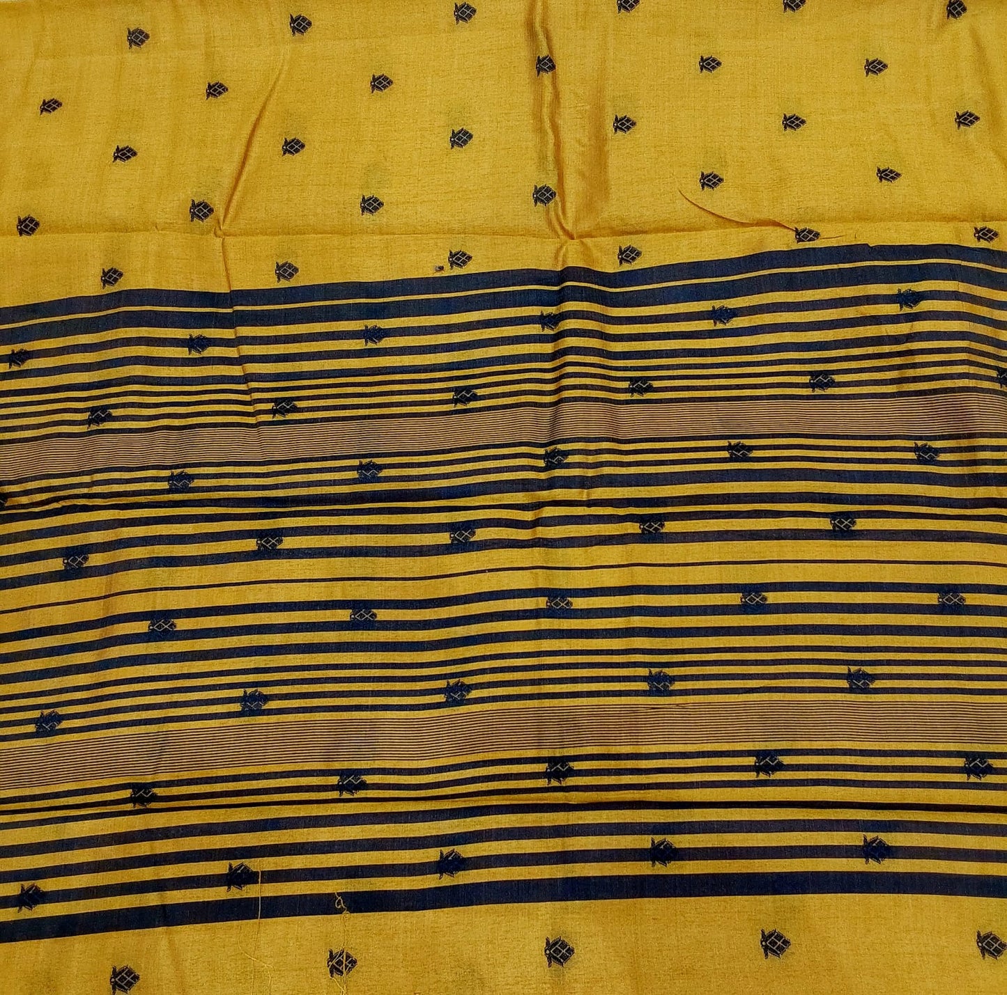 Fancy saree Yellow color with black color thread design peacock border