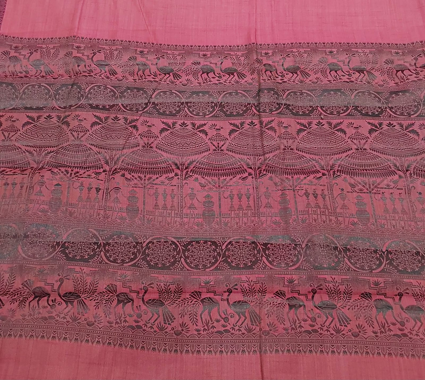 Fancy saree Marron color with black color thread design peacock