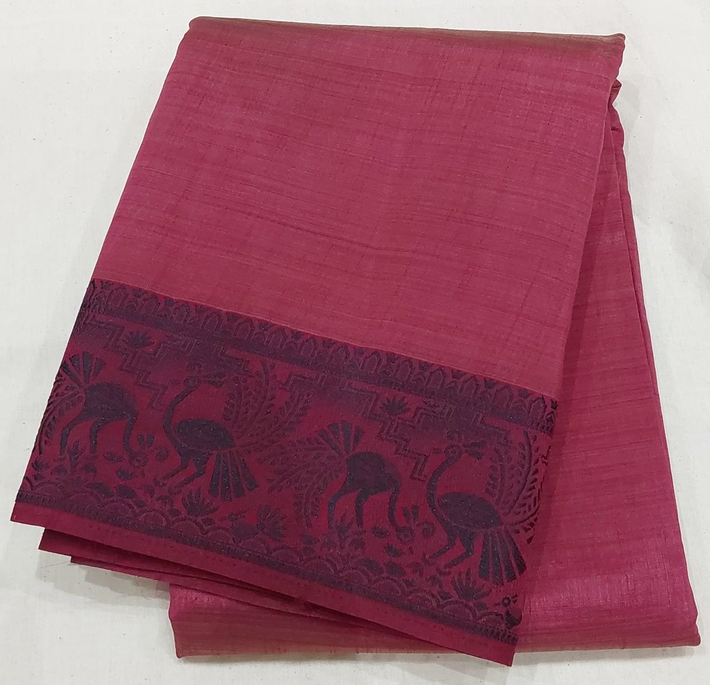 Fancy saree Marron color with black color thread design peacock