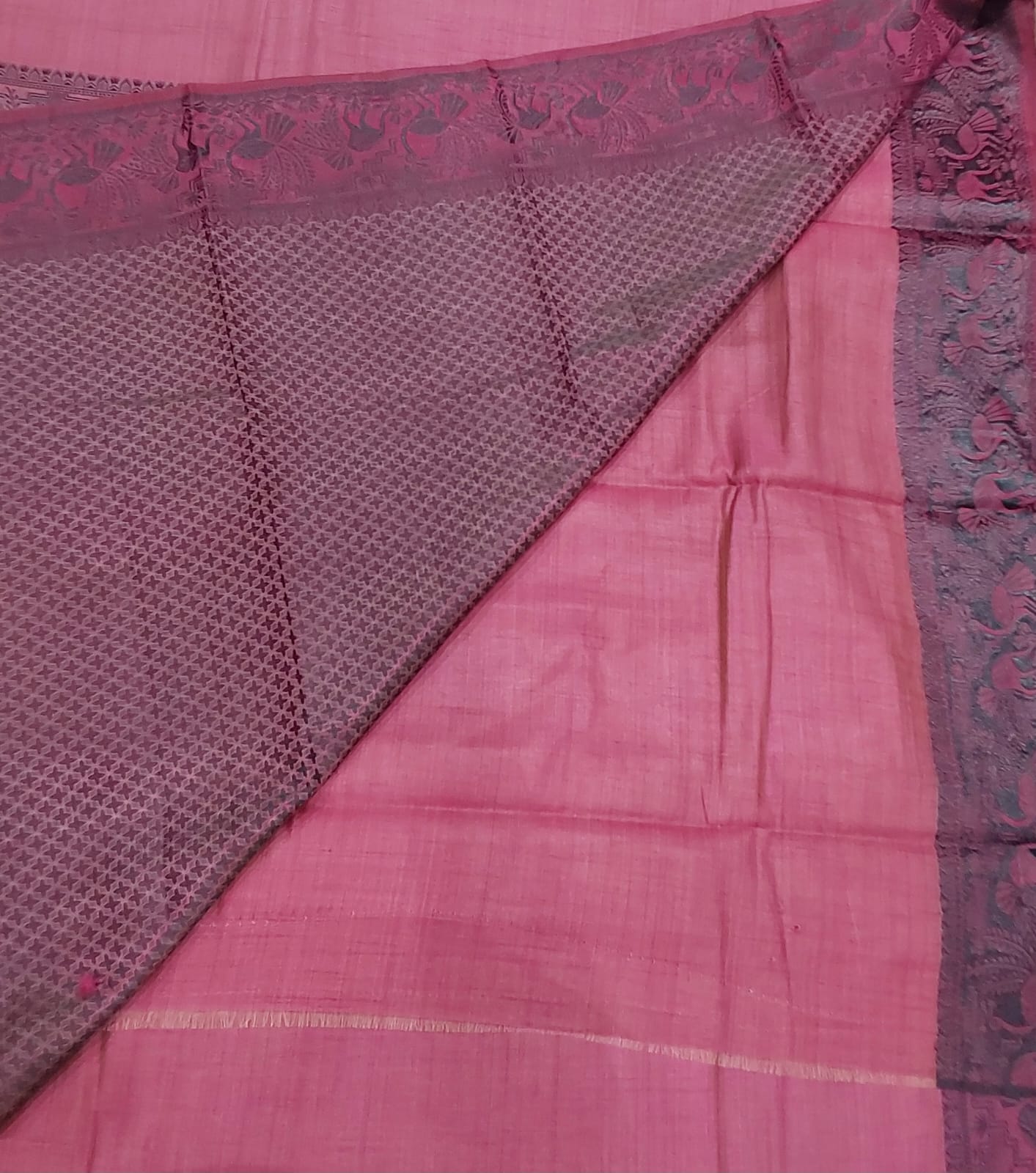 Fancy saree Marron color with black color thread design peacock