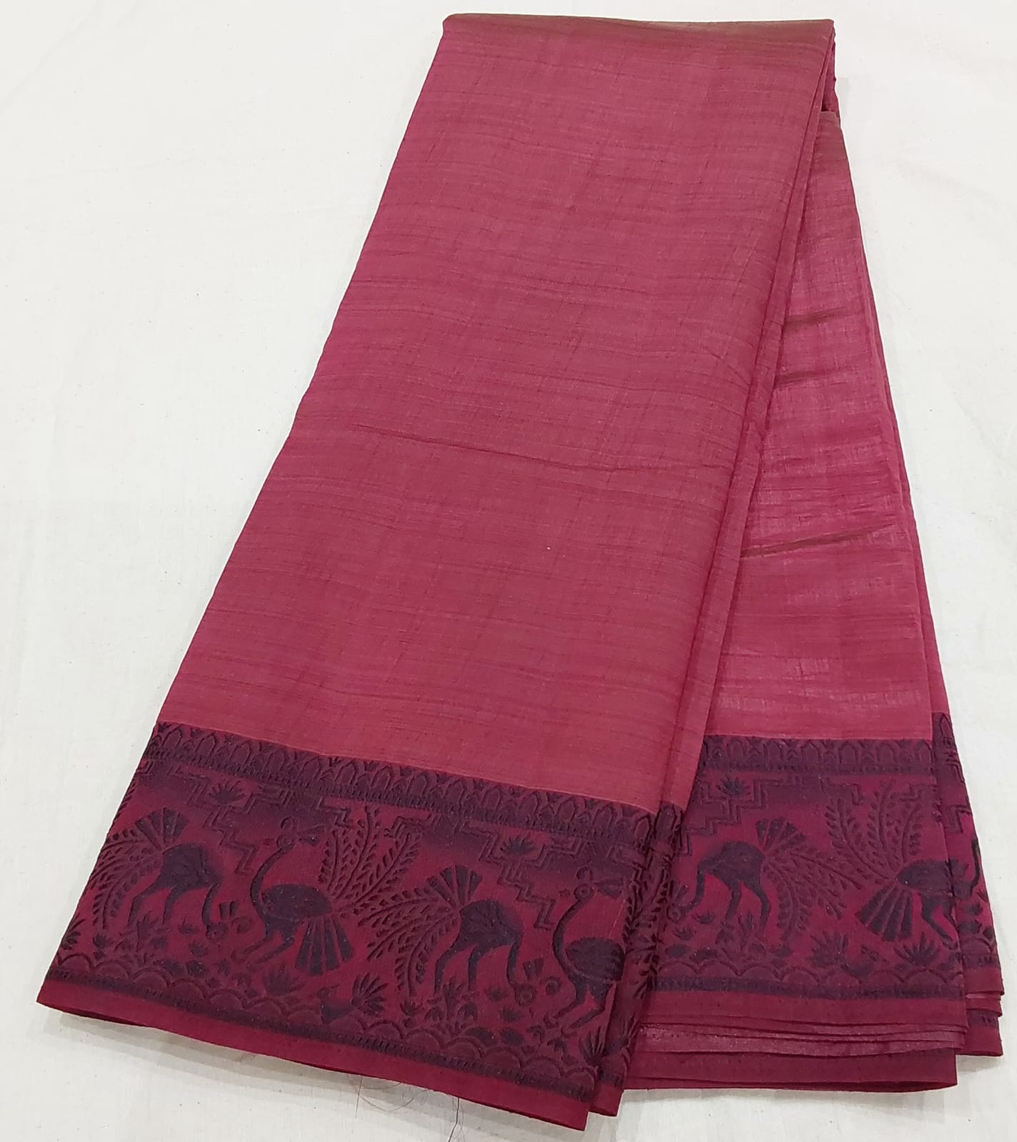 Fancy saree Marron color with black color thread design peacock